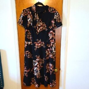 London Syle Collection Chic Black Floral Midi Dress